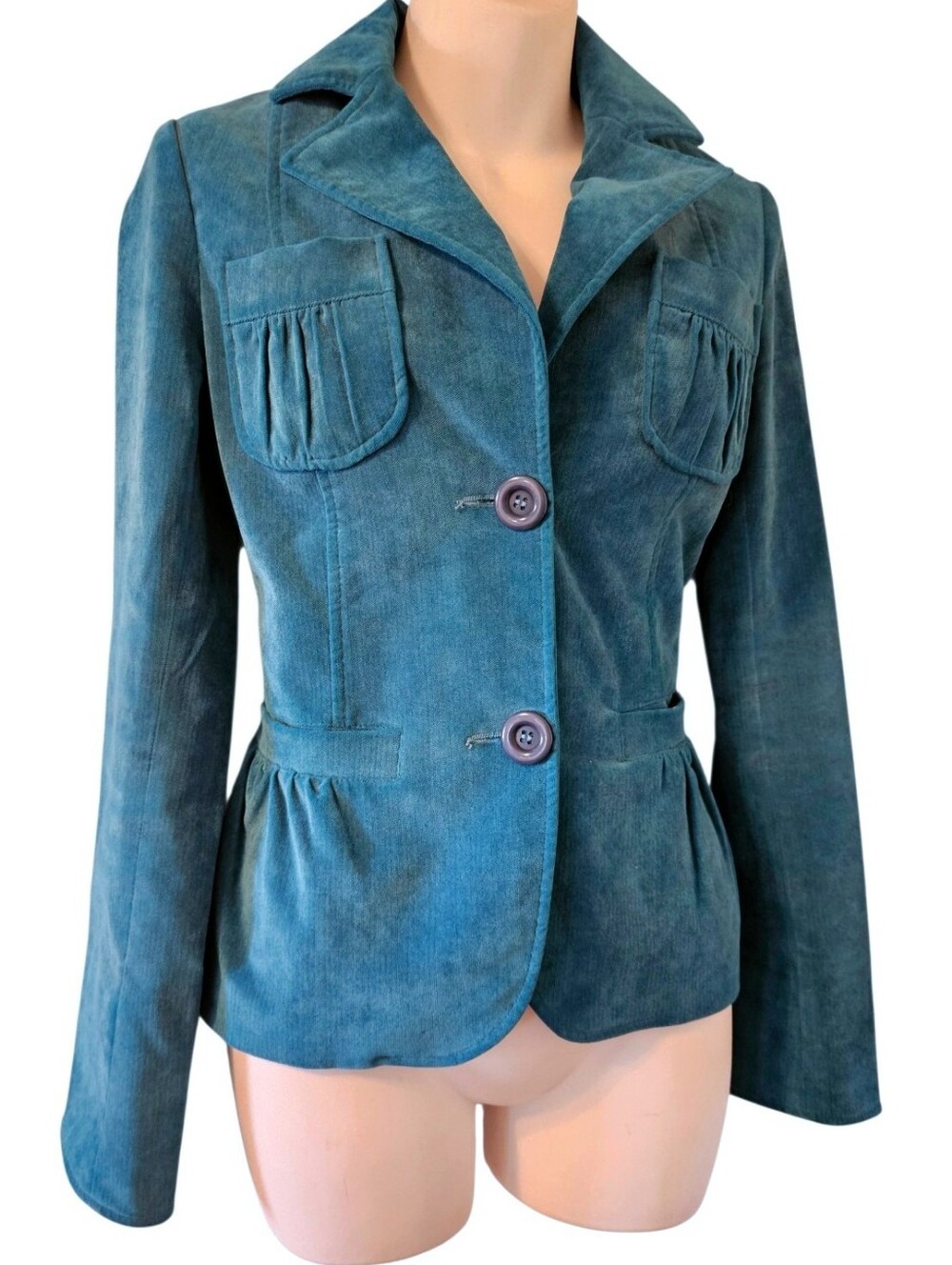 Vintage Teal Velvet Blazer Jacket Sz.XS